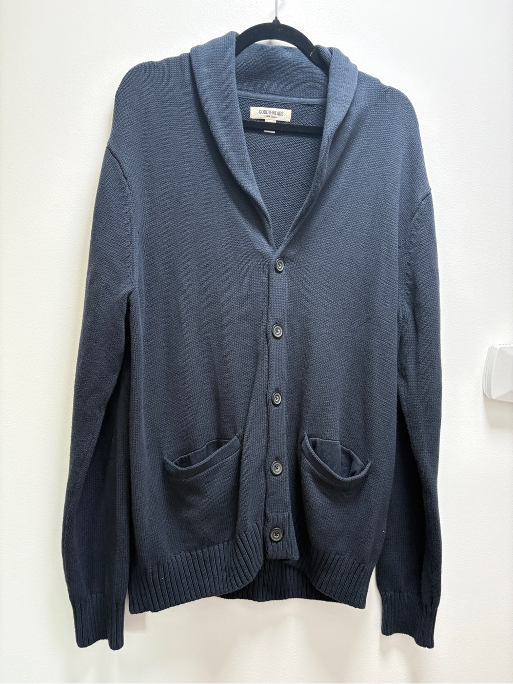 Goodthreads Men’s Navy Cardigan Collared - 100% Cotton Academia Cabincore